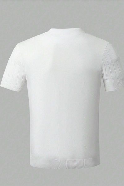 Tarz Cool Ανδρικό Λευκό Λεπτό Πλεκτό Τ-shirt με Σλιμ Φιτ και Πόλο Γιακά.