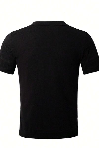 Tarz Cool Ανδρικό Μαύρο Λεπτό Πλεκτό Πόλο T-Shirt με Κολάρο Slim Fit