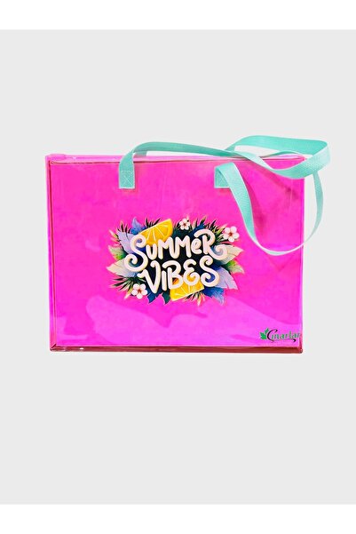 Beach Time حقيبة شاطئ مطبوعة من مادة PVC باللون الوردي