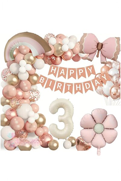 BİDOLUMUTLULUK Lüks Doğum Günü Seti Pembe Fiyonklu Retro Konsept Balon Kutlam...
