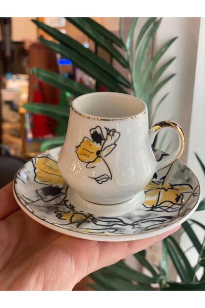 ÇIRPAN EV SARI ÇİÇEKLİ 6 KİŞİLİK TÜRK KAHVESİ FİNCANI