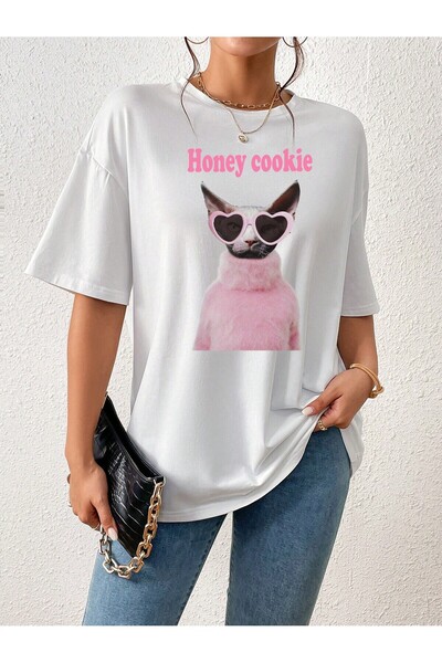 donamod Tricou oversize cu desene animate și design grafic Seria Cartoon/Lett...