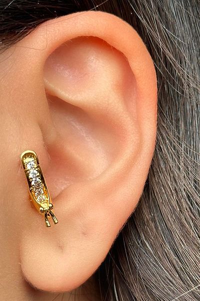 TAKIŞTIR Surgical Steel Tragus with Gold-Coloured Figured Stones - Cartilage Earrings/Piercing (Single)