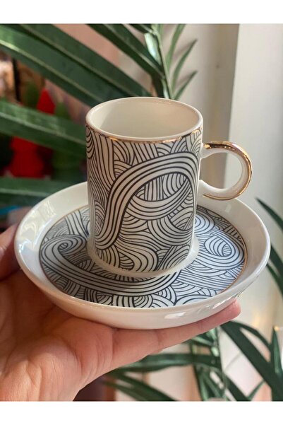 ÇIRPAN EV SİYAH GEOMETRİK TEK KİŞİLİK TÜRK KAHVESİ FİNCANI