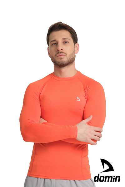 DOMİN SPOR Мъжка спортна тениска с дълъг ръкав, оранжева, гъвкава, с компресионна кройка