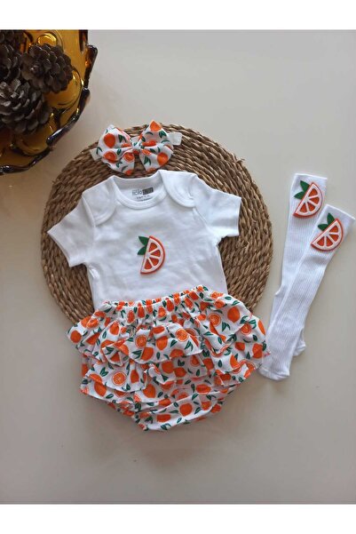Grande Home Leopar Çakıl Kahverengi Fırfır Şort Bandana Çorap Takım