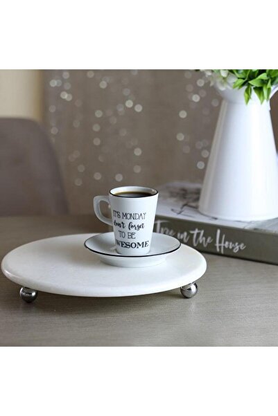 Akayev Marble White 19 cm Silver Bead Footed Coffee Presentation Stand - Oil and Jewelry Stand