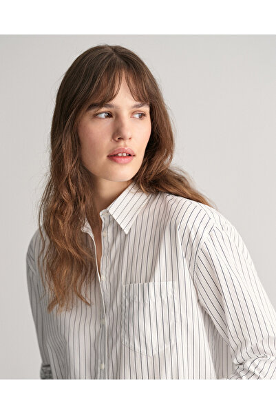 Gant Kadın Beyaz Relaxed Fit Çizgili Gömlek