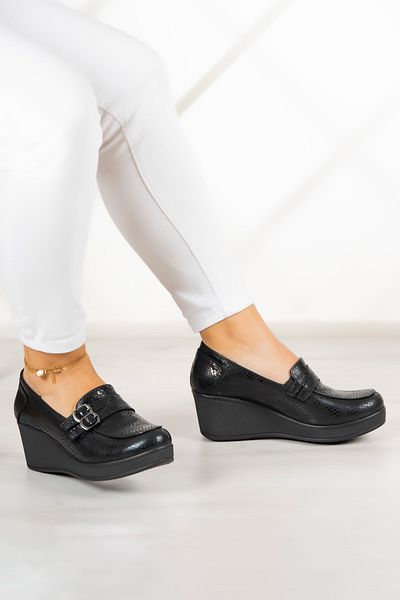 Erkan Saçmacı Pantofi casual Taylor Black Snake din piele naturală cu toc pană