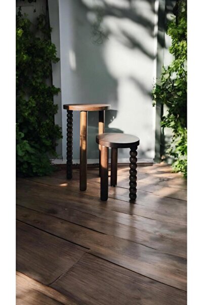 Simillo Home&Living Ahşap 2’li Set Mantar Yan Sehpa Fiskos / Çiçeklik Modern ...