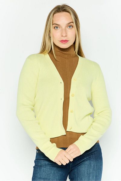 Hugo Boss Women V-neck Knitted Long Sleeves Cardigan, Yellow
