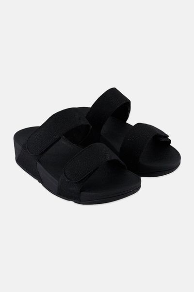 Fitflop شبشب شيمر لوكس بإغلاق فيلكرو للنساء، أسود