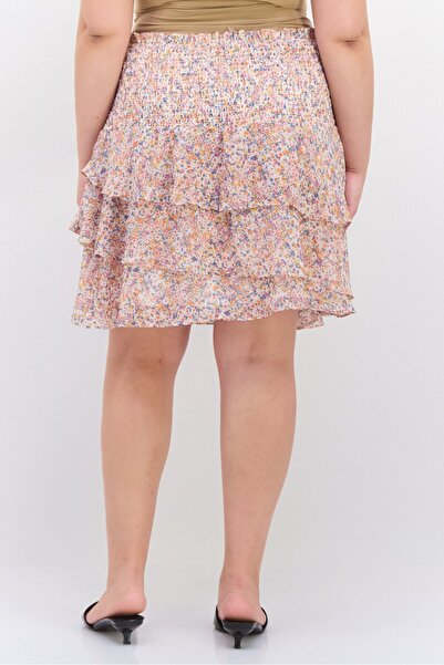 1 State Women Plus Size Floral Print Mini Skirts, Pink
