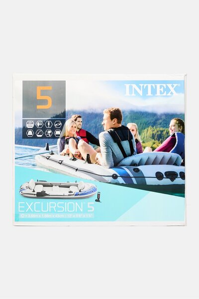 Intex طقم قوارب قابلة للنفخ Excursion 5، مجموعة باللون الرمادي الفاتح