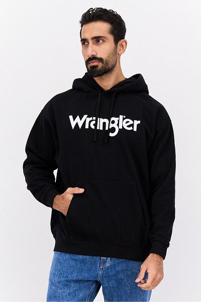 WRANGLER Men Hood Graphic Print Long Sleeves Sweatshirt, Black