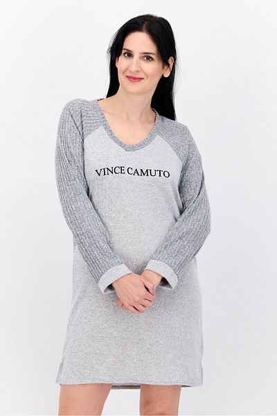 Vince Camuto Women Brand Logo Long Sleeves Sleepwear Dress, Grey