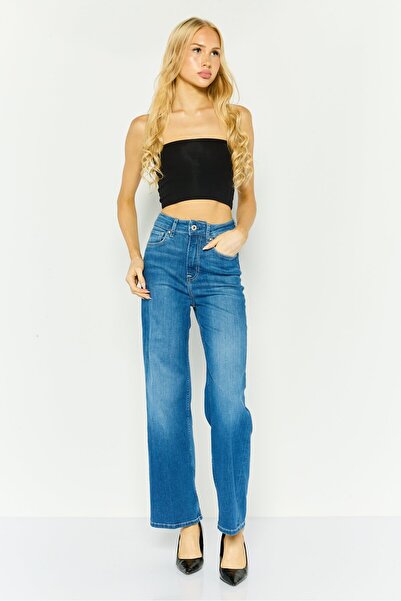 Pepe Jeans بنطلون جينز نسائي بقصّة عادية وخصر مرتفع، أزرق