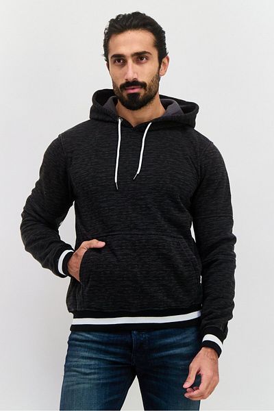 Company Eighty One Men Hooded Heather Long Sleeves Sweatshirt, Black