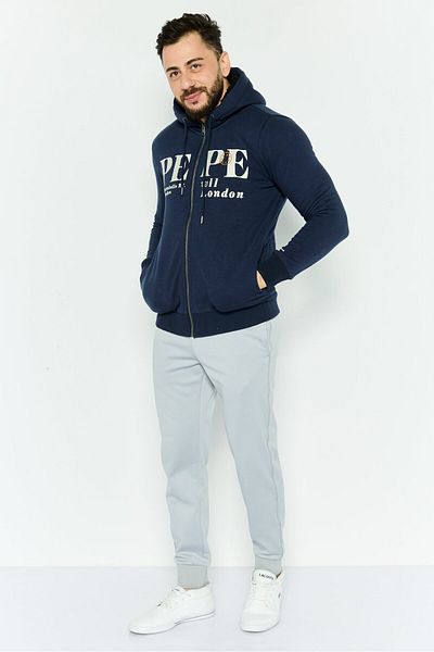 Pepe Jeans Men Hooded Long Sleeve Embroidered Full Zip Sweatshirt, Navy