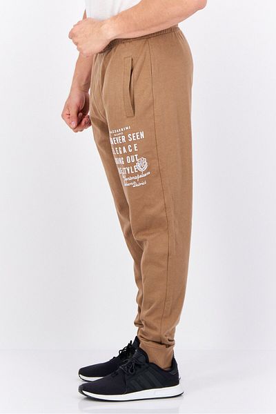 GAZZARRİNİ Men Printed Drawstring Basic Jogger Pants, Brown