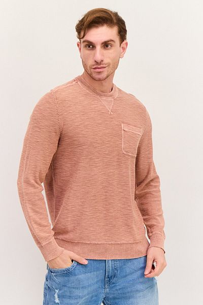 True Grit Men Crew Neck Textured Long Sleeves Sweatshirt, Peach