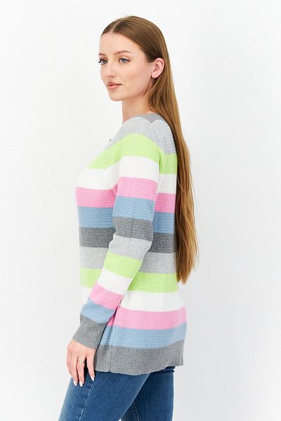 Market And Spruce Women Round Neck Stripe Sweater, Grey Combo