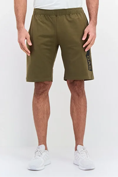 GAS Men Brand Logo Drawstring Basic Shorts, Olive
