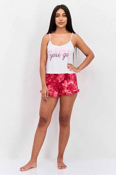French Affair Women 2 Pieces Graphic Print Sleepwear Set, White Combo