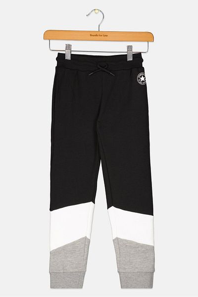 converse Kids Girl Brand Logo Stretchable Track Pants, Black Combo