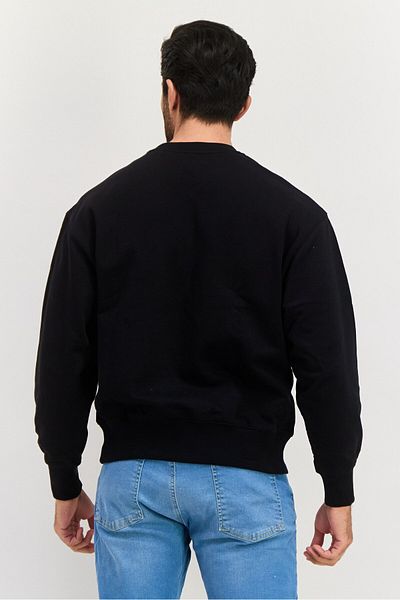 Esprit Men Ribbed Neck Brand Logo Long Sleeves Sweatshirt, Black