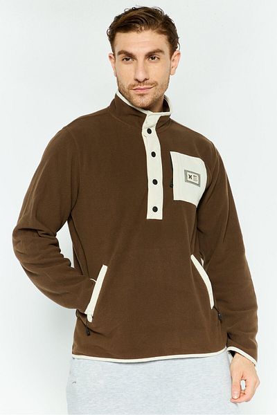 Hurley Men Mock Neck Brand Logo Sweatshirt, Brown