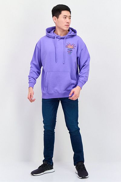 WRANGLER Men Crew Neck Long Sleeve Brand Logo Hooded Sweatshirt, Purple