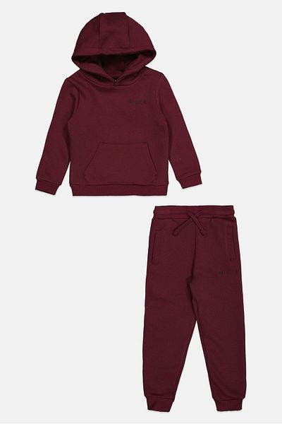 Nicce Toddlers Boy 2 Pieces Brand Logo Hooded Sweatshirt And Sweatpants Set, Burgundy