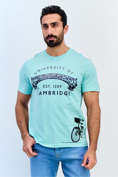 Cambridge Men Crew Neck Short Sleeves Brand Logo T-shirt, Aqua Blue