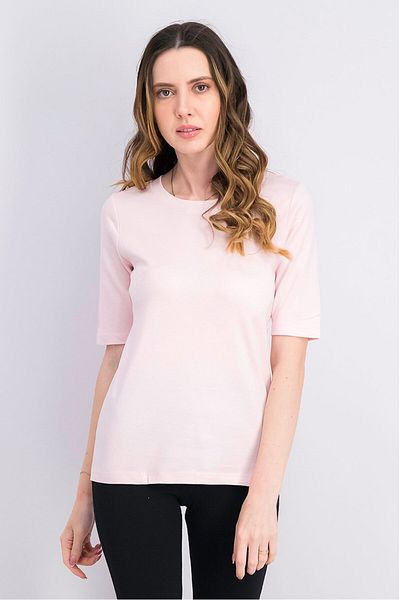 Tchibo Women Round Neck Plain Elbow Sleeve T-shirt, Pink