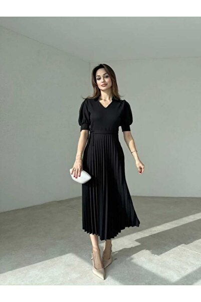 MODA DURAĞI Kuşaklı Karpuz Kollu Piliseli Elbise