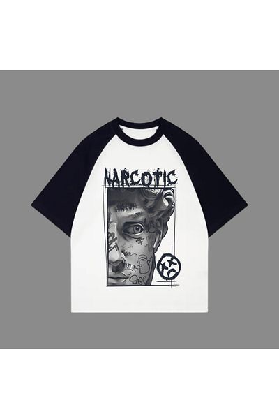Touz Moda Tricou alb unisex negru Raglan Narco