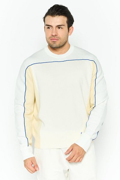 Diesel Men Crew Neck Textured Long Sleeves Sweatshirt, Cream