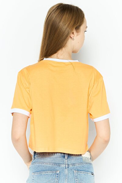 Ellesse Women Crew Neck Short Sleeve Brand Logo Crop T-shirt, Light Orange