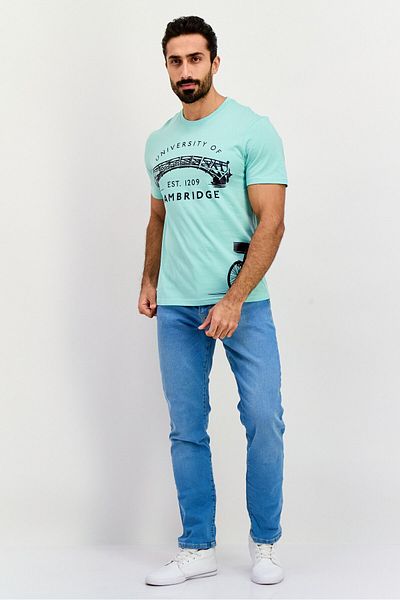 Cambridge Men Crew Neck Short Sleeves Brand Logo T-shirt, Aqua Blue