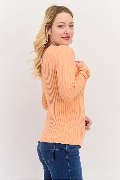 Esprit Women Round Neck Textured Long Sleeves Top, Orange