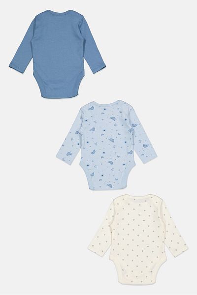 Home Grown Baby Toddlers Boy 3 Piece Printed Bodysuits, Blue