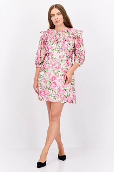 Forever New Women Floral Print Mini Ruffle Dress, White