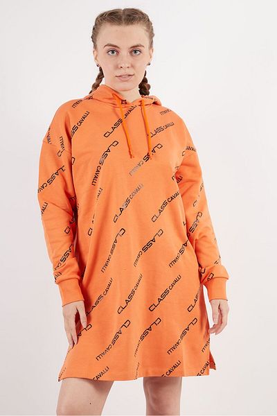 Cavalli Class Women Allover Print Long Sleeve Sweater Dress, Orange