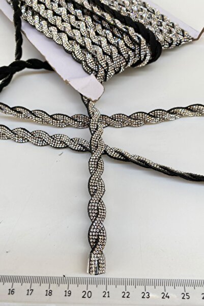 Hayalperest boncuk Siyah Kadife Zeminli Taşlı Örgü Şerit Bordür