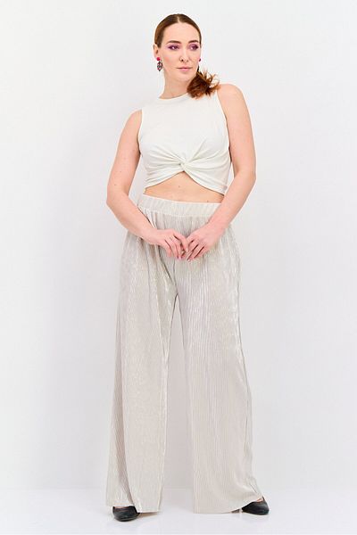 Dex Women Pleated Metallic Wide Leg Pants, Silver