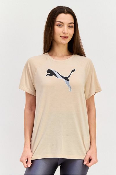 Puma Women Relaxed Fit Short Sleeves Training T-shirt, Beige