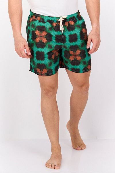 Paperbacks Men Abstract Print Drawstring Board Shorts, Green