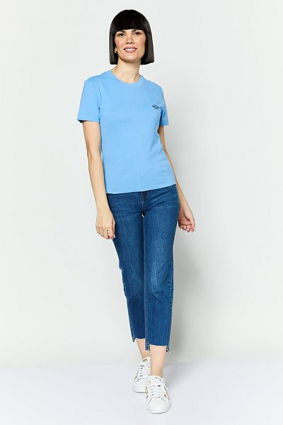 Esprit Women Crew Neck Short Sleeves Brand Logo T-shirt, Blue