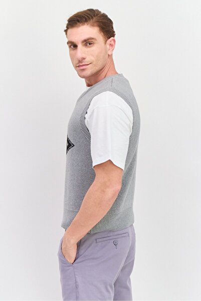 Esprit Men V-Neck Sleeveless Textured Sweater Vest, Grey